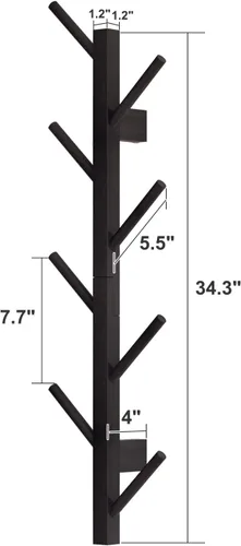 Vista 2 de Perchero de pared vertical de bambú para pared, perchero de pared, árbol, perchero, perchero flotante para sombreros, chaquetas, bolsos, entrada