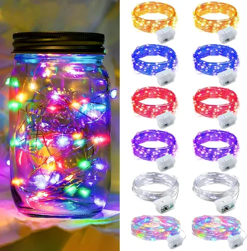 Vista 52 de Paquete de 6 luces de hadas a pilas con temporizador remoto, 8 modos de iluminación, 7 pies, 20 luces LED impermeables para Halloween, Navidad