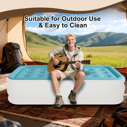Vista 7 de Colchón de Aire Twin con Bomba Integrada, Cama de Aire Inflable de 18" de Altura Plegable, Colchón Autohinchable Cómodo Cama Individual para Casa