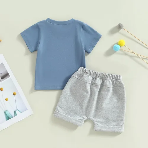 Vista 3 de Sprifallbaby Traje de verano para bebés recién nacidos, camiseta de manga corta con cuello redondo y pantalones cortos de cintura elástica, 2 piezas