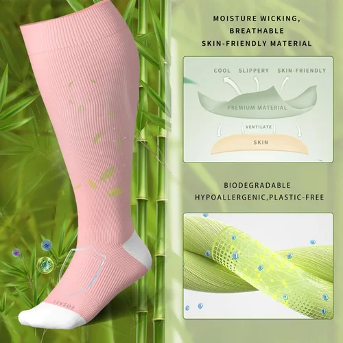 Vista 2 de LEVSOX Calcetines de compresión de pantorrilla ancha para mujeres y hombres, talla grande, 15-20 mmHg, hasta la rodilla, medias de gran soporte