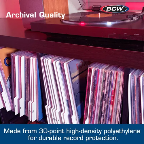 Vista 5 de BCW Separadores de discos de 12 pulgadas, color blanco, paquete de 25 unidades, organiza LPs, pestañas para escribir Colecciones de vinilo