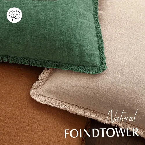 Vista 4 de Foindtower Fundas de almohada decorativas de lino con flecos, acogedora funda de cojín bohemia estilo farmhouse con borlas, funda de almohada