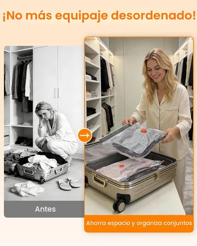 Vista 7 de Bolsas de sellado al vacío para ropa de viaje con bomba inalámbrica recargable, paquete de 9 bolsas de compresión ahorradoras de espacio