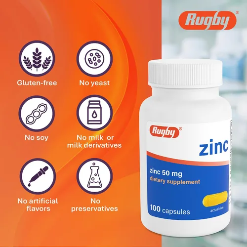 Vista 6 de Rugby Zinc 50mg - Suplemento dietético diario sin gluten para apoyo inmunológico, 100