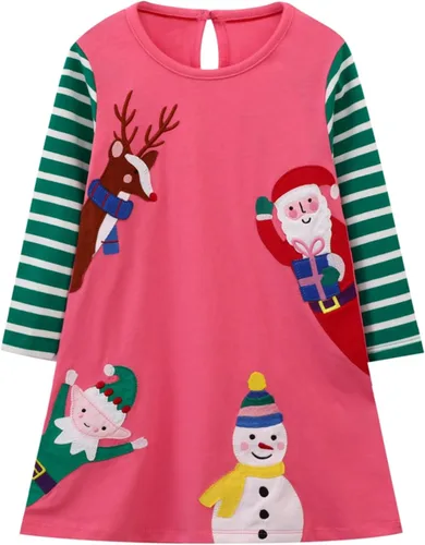 Vista 13 de HILEELANG Vestido de manga larga para niña pequeña, de algodón, con apliques, ropa casual para Navidad