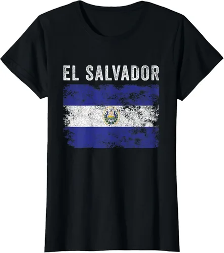 Vista 21 de Bandera de El Salvador envejecido - Hombres Mujeres - Camiseta de la bandera salvadoreña, Negro