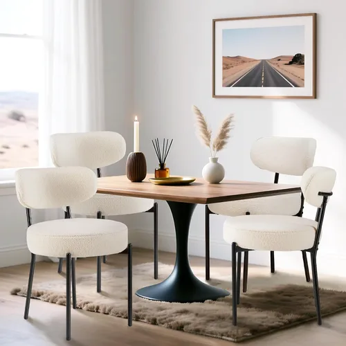 Vista 11 de DUMOS Juego de 4 sillas de comedor, sillas modernas de mediados de siglo, respaldo curvado tapizado, sillas de cocina con patas de metal negro, beige