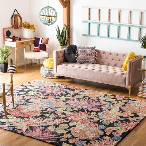 Vista 8 de SAFAVIEH Jardin Collection - Alfombra de pasillo, 2 pies 3 pulgadas x 8 pies, carbón y rojo, hecho a mano, lana floral y algodón, ideal para zonas