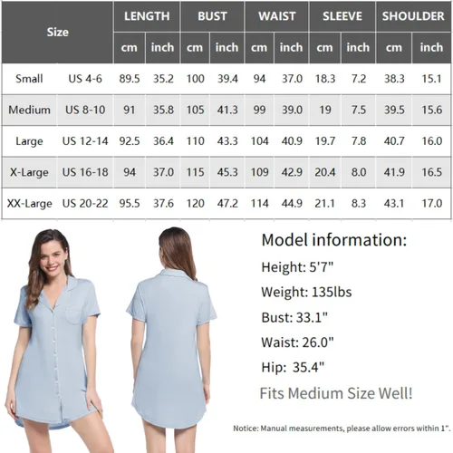 Vista 6 de Cherrydew Camisones para mujer, ropa de dormir súper suave y cómoda, de viscosa de bambú, con botones, camisa de dormir S-XXL