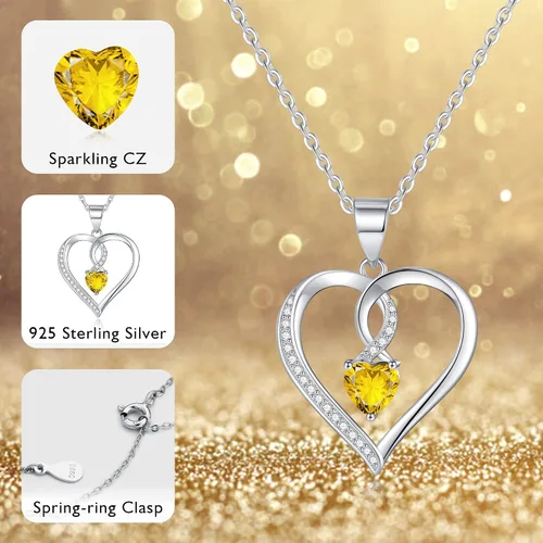 Vista 5 de Collar de piedra natal de corazón de amor para mujer, joyería de corazón de plata esterlina S925 para mujeres, collar de corazón de plata, joyería