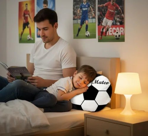 Vista 7 de Almohada de pelota de fútbol personalizada con número de nombre, regalo deportivo personalizado para niños y niñas, cojín de fútbol de felpa