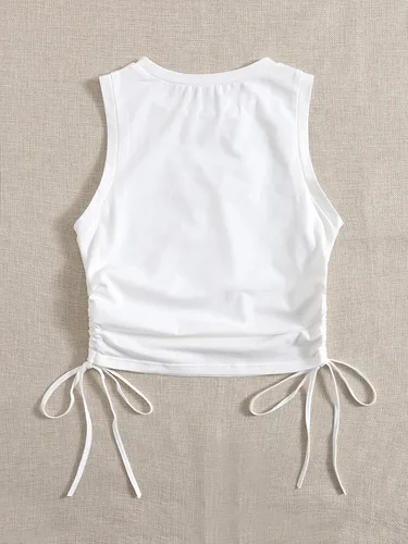 Vista 2 de Floerns Camiseta sin mangas con cordón lateral fruncido y cuello redondo para mujer