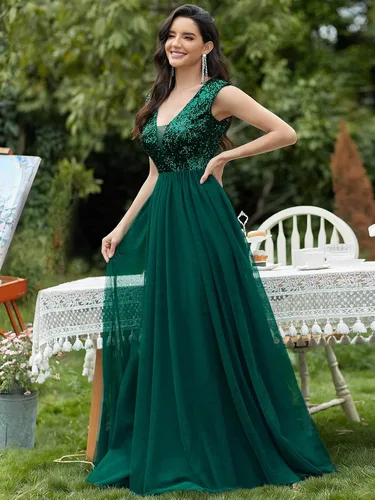 Vista 3 de Ever-Pretty Vestidos de noche largos de retazos de lentejuelas para mujer 0983