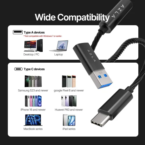 Vista 7 de AZLA A100 Smart DAC – Adaptador de audio USB C a 0.138 in, adaptador auxiliar a USB C para iPhone 16, Samsung Galaxy S23, Pixel, iPad Pro