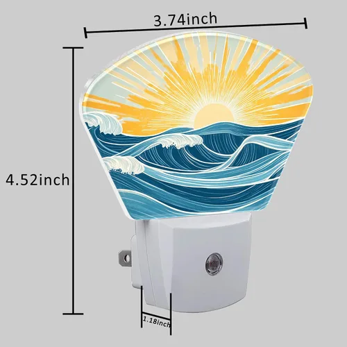 Vista 5 de Luz nocturna de amanecer sobre el mar, ondas y luz nocturna de sol enchufable a la pared con sensor de atardecer a amanecer para niños, niñas