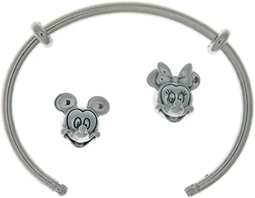 Vista 6 de PANDORA Disney open bangle in sterling silver with silicone stoppers and Mickey & Minnie interchangeable end