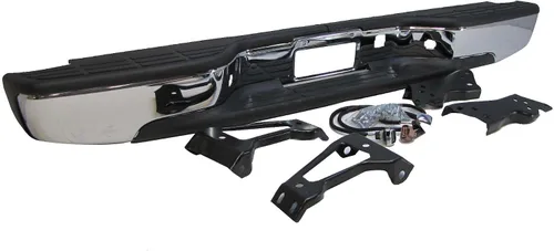 Vista 3 de Defensa trasera con estribo, ensamble completo cromado con almohadillas para defensa, soportes y luz de placa, para CV Silverado 99-07 Fleetside