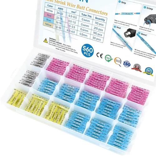 Vista 23 de TICONN Kit de conectores a tope termorretráctiles de 60 piezas, empalme a tope AWG 14 – 12, terminales de crimpado de cables eléctricos marinos