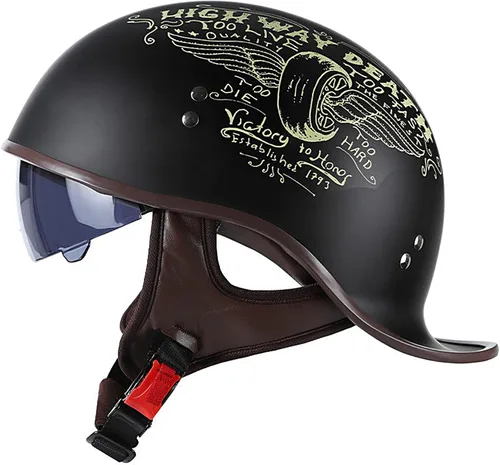 Vista 15 de Hanhua Medio casco de motocicleta para adultos, hombres y mujeres, casco de calavera de cara abierta vintage, aprobado por DOT/ECE, AVT Cruiser