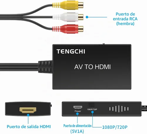 Vista 3 de Tengchi Convertidor RCA a HDMI, adaptador compuesto a HDMI compatible con 1080P PAL/NTSC compatible con PS One, PS2, PS3, STB, Xbox, VHS, VCR