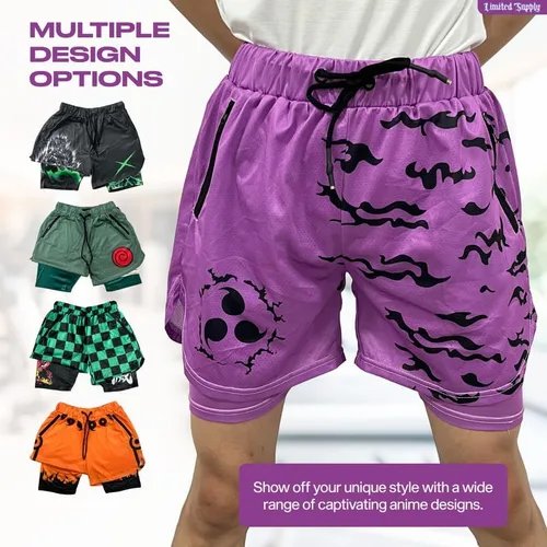 Vista 5 de CROWN Anime Shorts - Breathable Mesh Stretch Compression Gym Short with Pockets and Towel Holder
