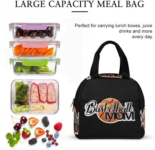 Vista 7 de Lonchera de baloncesto para mamá para mujeres y hombres, bolsa de almuerzo aislada, reutilizable, bolsa de almuerzo