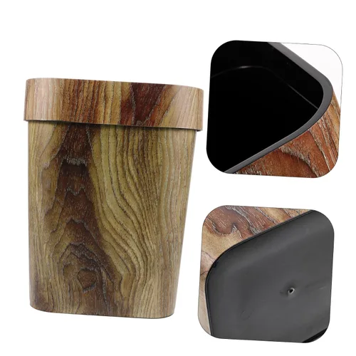 Vista 3 de SEWACC Botes de basura de madera para basura, pequeño, rústico, rectangular, contenedor de basura para baño, dormitorio, cocina, hogar, oficina