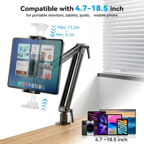 Vista 2 de Jakeko Soporte para brazo de monitor portátil, diseño de aluminio con ultraestabilidad y alta capacidad de carga
