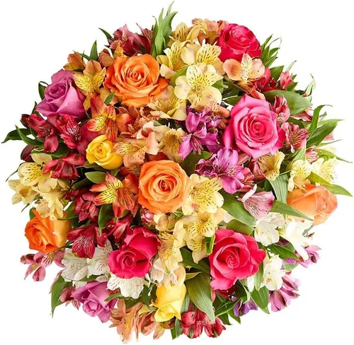 Vista 10 de 1800 flores – Ramo doble surtido de rosas brillantes y lirios peruanos (florero transparente incluido) – Flores frescas para entrega – Regalo