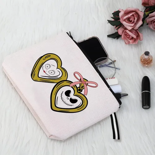 Vista 5 de Bolsa de maquillaje inspirada para mujer, bonita bolsa de cosméticos para amigos y familia, bolsa de aseo de viaje, bolsa de cosméticos portátil