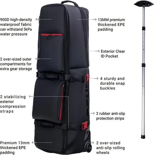 Vista 2 de ASK ECHO LOCKLINK Roller Outdoors Bolsa de viaje de golf de lados suaves con ruedas/negro