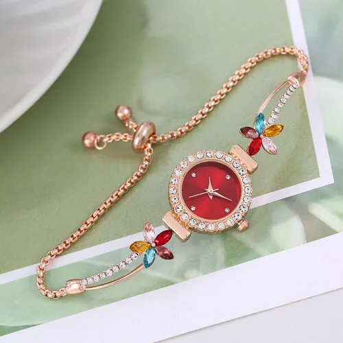 Vista 4 de ADSBIAOYE Reloj de pulsera floral simple de moda para mujer, reloj de lujo ligero de cuarzo con diamantes