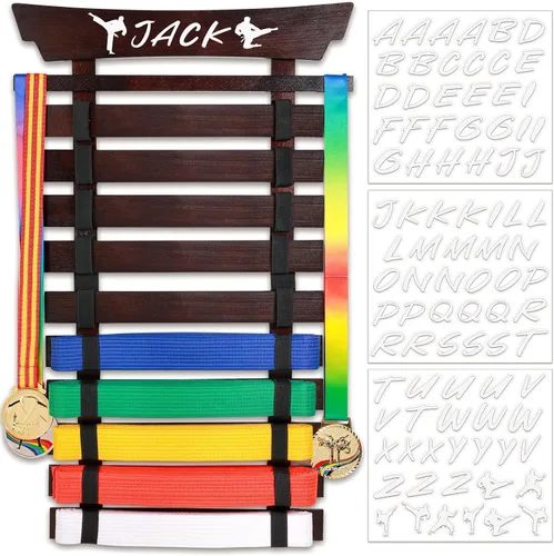 Vista 8 de Karate Belt Display Rack with Stickers, Martial Arts Belt Display Holder, Taekwondo Belt Jiu Jitsu Belt BJJ Belt Display Hanging Holder for Adults