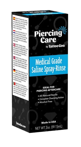 Vista 4 de Tattoo Goo Enjuague en aerosol salino, spray y enjuague para piercings - Limpia de forma segura con cloruro de sodio 99.9% - 2 onzas