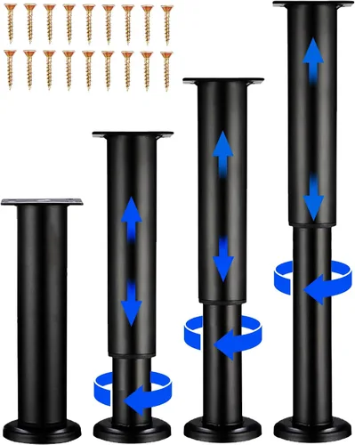 Vista 14 de 4 Piezas Patas de Soporte Ajustables en Altura para Muebles [con Tornillos] 3.15-4.72 pulgadas, Patas de Repuesto de Metal Heavy Duty para Negro