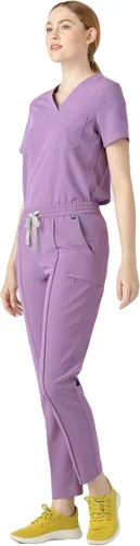 Vista 6 de Mediclo Pantalones médicos médicos para mujer - Sicilia 7 bolsillos Pintuck pierna cónica ecológica sostenible FYSEL tela ropa de trabajo