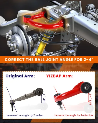 Vista 5 de YIZBAP 2 brazos de control superiores delanteros para Tundra 2000-2006 Sequoia 2001-2007 con rótula, kit de suspensión de elevación de 2-4 pulgadas