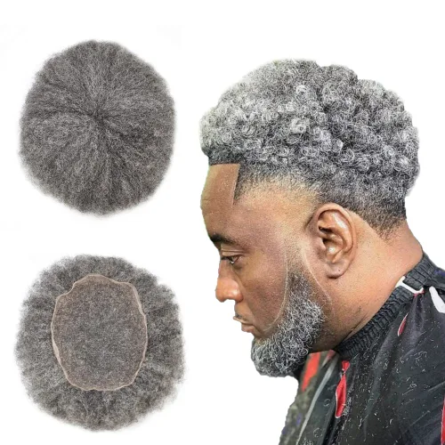 Vista 15 de Peluca de encaje suizo rizado afro para hombre, sistema de repuesto de peluca de encaje completo, extensiones duraderas de cabello humano #1 Negro
