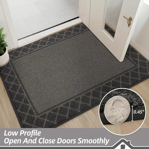 Vista 7 de BEQHAUSE Tapete para puerta atrapador de suciedad, antideslizante, absorbente, de bienvenida, de bajo perfil, lavable, para patas fangosas, entrada
