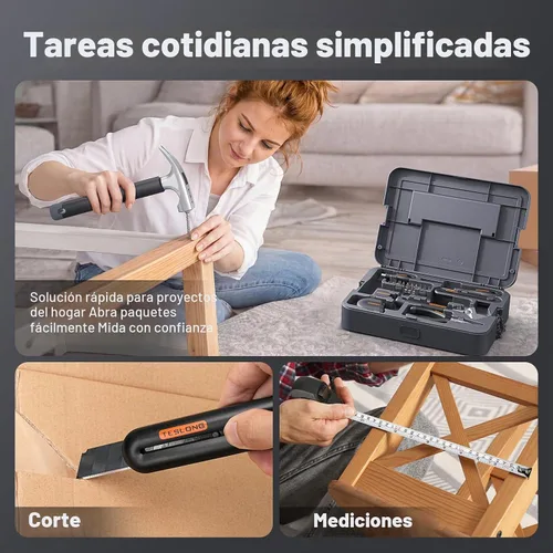 Vista 7 de Teslong Kit de herramientas básicas para el hogar y el apartamento, juego de herramientas compacto y ligero