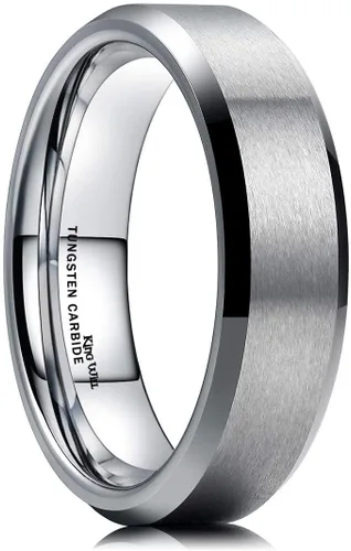 Vista 27 de King Will Anillo de tungsteno para hombres de King Will - Disponible en 6 mm a 10 mm, negro/plata, acabado mate, borde biselado pulido, ajuste