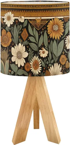 Vista 18 de Tripod Table Lamp Boho Vintage Flower Shape Stripe Circles Curved Lines Bedside Lamps Small Lamp Nightstand Lamp with Linen Lampshade Table Lamps