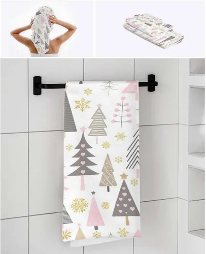 Vista 7 de Juego de toallas de baño de árbol rosa de Navidad, juego de toallas de mano de microfibra para baño, cocina, playa, toallas decorativas suaves