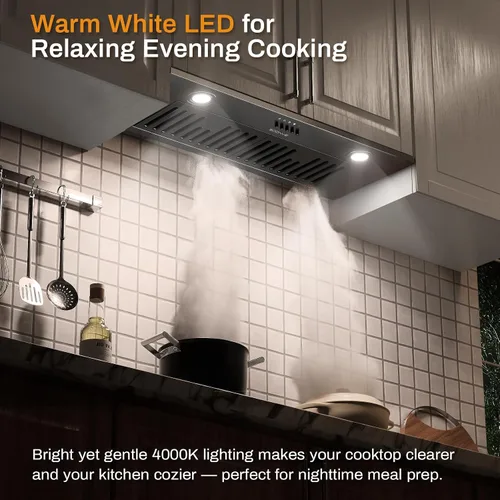 Vista 8 de Campana extractora de 30 pulgadas, campana extractora de 600 CFM, campana para estufa de ventilación de cocina con sensor de gestos de 3