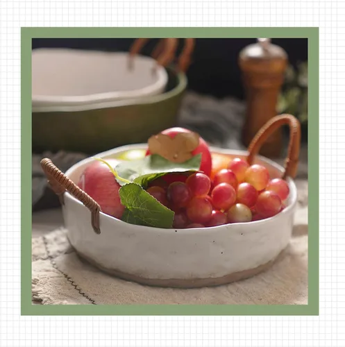 Vista 7 de Frutero grande de 10 pulgadas, cesta de frutas de cerámica para encimera de cocina, Frutero para Cocina, blanco Verde
