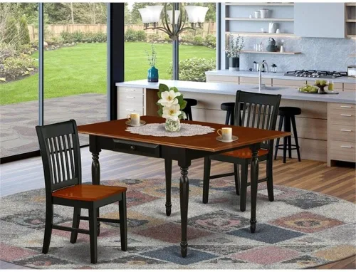 Vista 2 de East West Furniture MZNO3-BCH-W Juego de mesa de comedor de 3 piezas para espacios pequeños contiene una mesa de comedor rectangular con gotas y 2