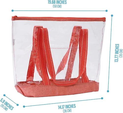 Vista 6 de VENO Clear Bag Transparent Vinyl PVC Tote, Stadium, Outdoor, Beach, Pool