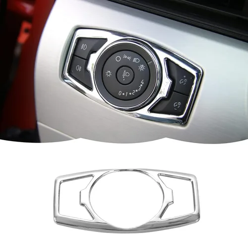 Vista 8 de RT-TCZ Cubierta del botón del interruptor de los faros para Ford F150 y Mustang 2015-2022 (grano de fibra de carbono)