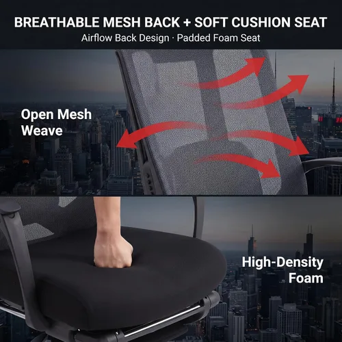 Vista 8 de Silla de oficina ergonómica con reposapiés y masajeador lumbar ajustable, silla de escritorio grande y alta con reposacabezas 5D, silla giratoria